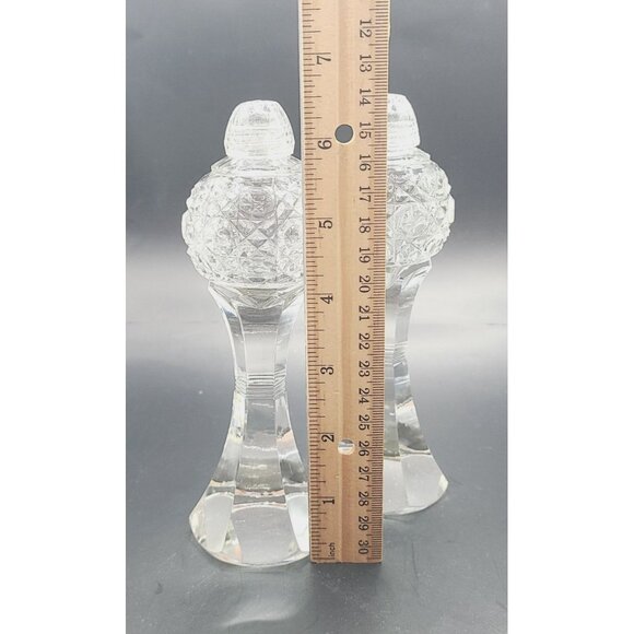 Bohemian Cut Crystal Salt & Pepper Shakers Tall Footed MCM Vintage - Picture 8 of 9